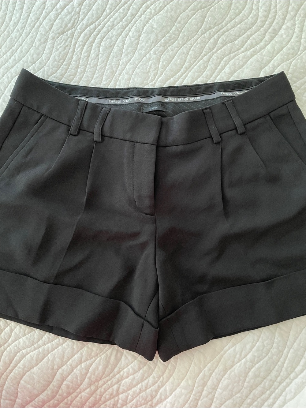 Express Black Pleated Cuffed Dress Shorts - Women